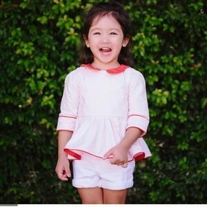 NWOT Cotton Pink/Red Peter Pan Collar Blouse